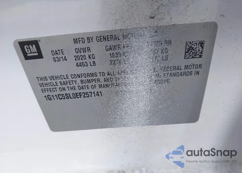 2014 Chevrolet Malibu 1Lt from USA, damaged, VIN 1G11C5SL0EF257141